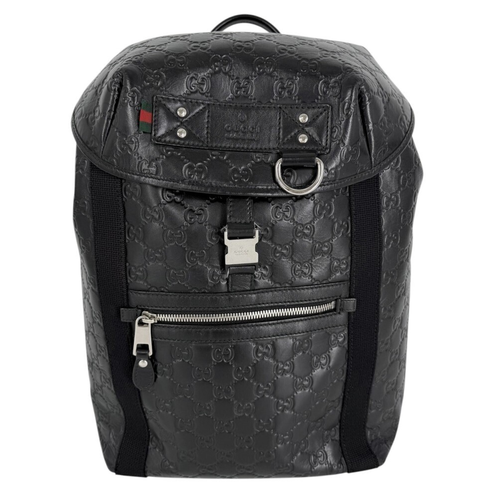 Gucci Men's Backpack, Guccissima GUCCI 368561, Black with Silver Hardware